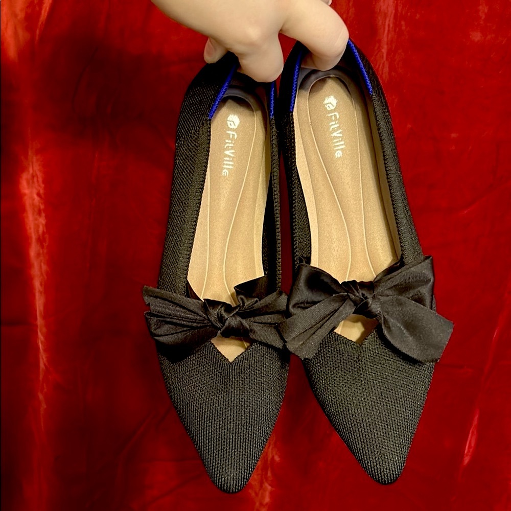 FitVille Black Stretch Bow Flats NWOB